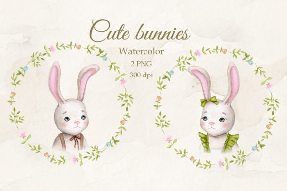 Download Cute Bunnies Girl and Boy Watercolor PNG - Cute bunnies Collection