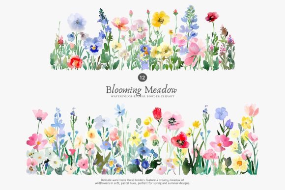 Download Watercolor Flowers Floral Border Set - Flowers Collection