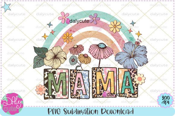 Download Mama Retro Rainbow Boho Flowers PNG - Flowers Collection