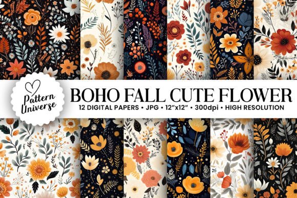 Download Boho Fall Cute Flowers Seamless Patterns - Flowers Collection