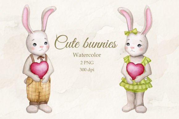 Download Cute Bunnies with Hearts. Boy and Girl. - Cute bunnies Collection