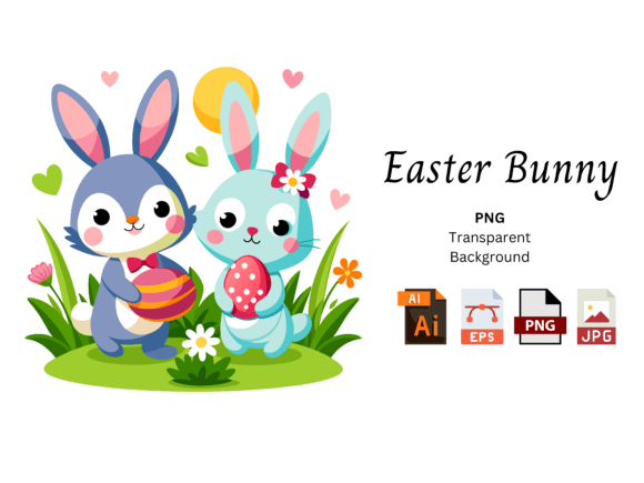 Download Cute Bunnies with Easter Egg Vector - Cute bunnies Collection