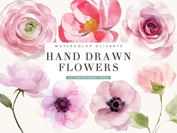 Download Watercolor Hand Drawn Flowers Clipart - Flowers Collection