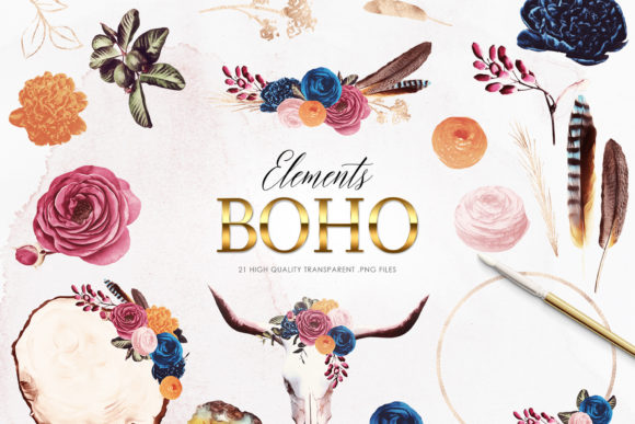 Download Boho Clipart Set, Bohemian Flowers - Bohemian flowers Collection