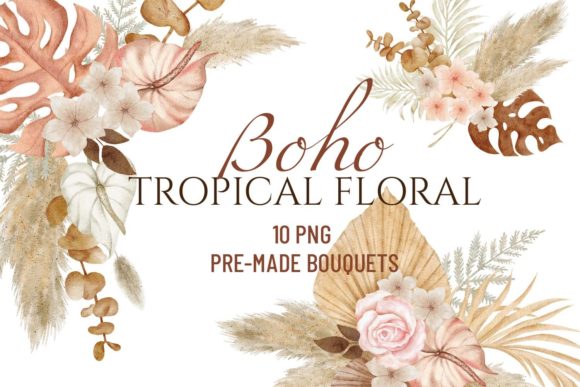 Download Watercolor Boho Tropical Floral Bouquets - Premium Bundle