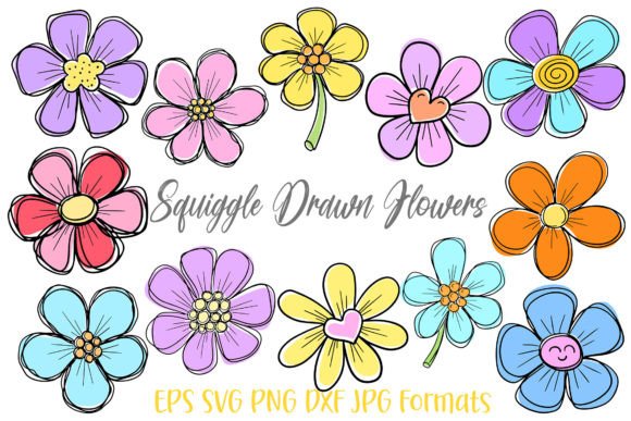Download Squiggle Doodle Hand Drawn Flowers SVG - Flowers Collection