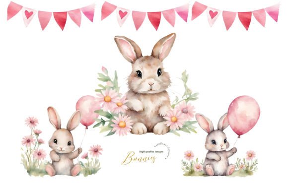 Download Easter Cute Bunnies Balloon Clipart - Cute bunnies Collection