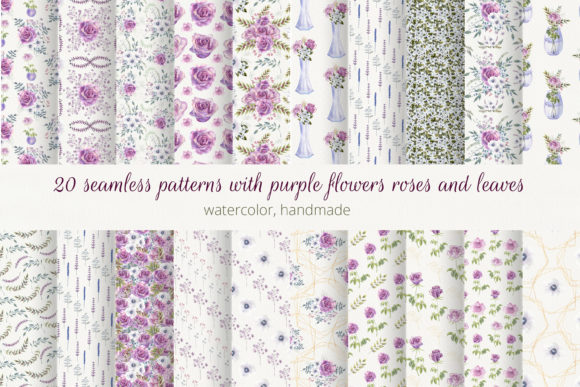 Download 20 Seamless Patterns with Purple Roses - 20 seamless patterns Collection