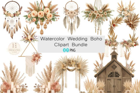 Download Watercolor Wedding Boho Clipart Bundle - Premium Bundle