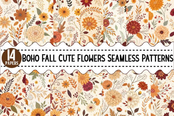 Download Boho Fall Cute Flowers Seamless Patterns - Flowers Collection
