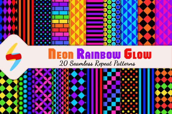 Download Neon Rainbow Glow 20 Seamless Patterns - 20 seamless patterns Collection