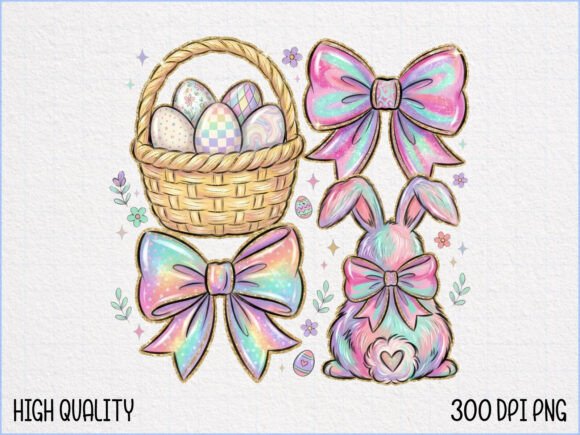 Download Easter Basket Eggs and Rainbow Bows PNG - Premium Resources