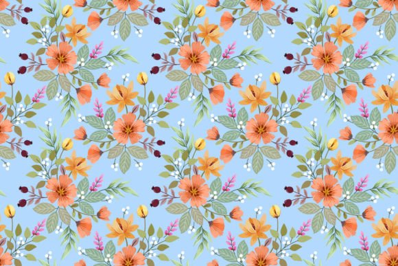 Download Orange Flowers with Green Leaf Pattern. - Flowers Collection