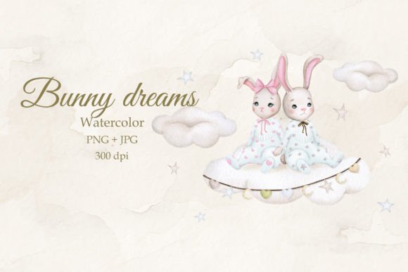 Download Cute Bunnies.Girl and Boy.Watercolor PNG - Cute bunnies Collection