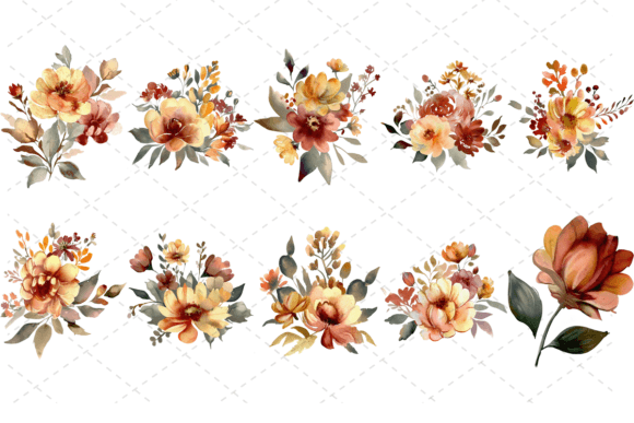 Download 10 Watercolor Vintage Fall Flowers - Flowers Collection