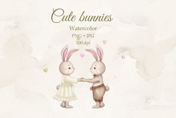 Download Cute Bunnies.Girl and Boy.Watercolor PNG - Cute bunnies Collection